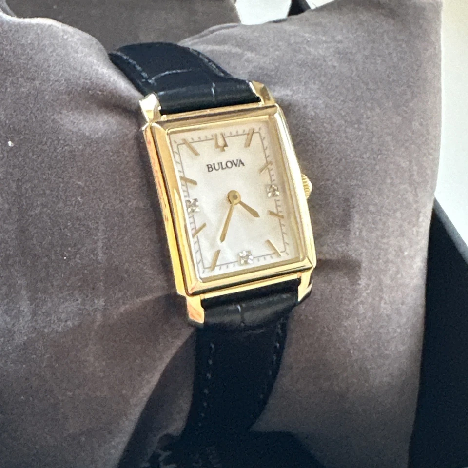 Bulova Women's Sutton Classic Quartz Gemmed Black Leather Watch 21 MM 97P166 - Image 4 of 4