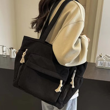 Corduroy Tote Bag 14.2" / 36cm Multi Pocket Shoulder Handbag Travel Shopper