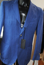 SANTANIELLO SARTORIALE GIACCA TESSUTO  COTONE + LINO + TG 48 450,00 CART. BLU