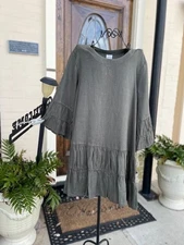 HLT599 Camo Medium NWT Match Point Linen Shirt Blouse Top Tier NEW Ruffle Green