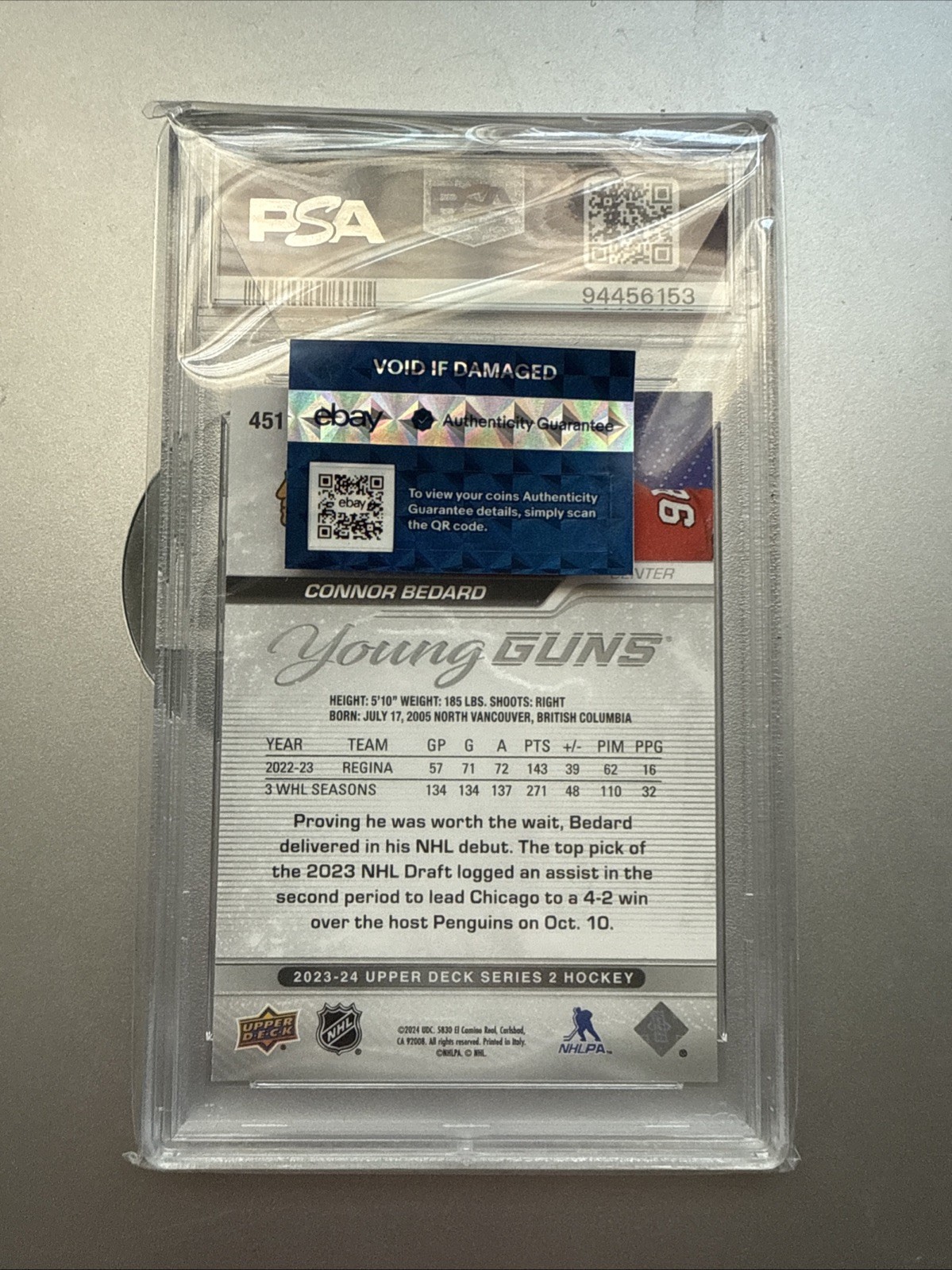 2023-24 Upper Deck Series 2 - Young Guns Connor Bedard #451 (RC) view 2