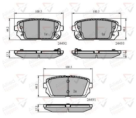 Brake Pad Set Rear 100.5 mm Length Fits Kia Carens ALLIED NIPPON ADB31757