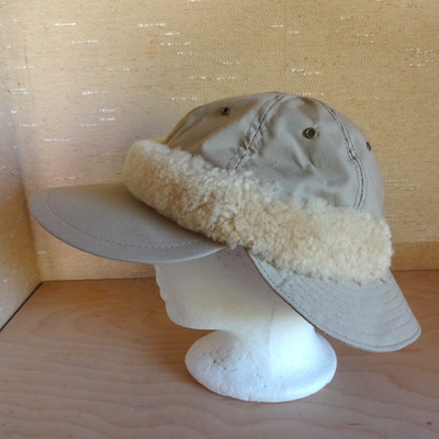 Vtg Cabelas Khaki Tan Fly Fishing Long Bill Sun Visor Hat Cap Deerstalker Size L