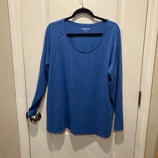 Lands End Blue Long Sleeve Scoop Neck T Shirt Top Plus Size 2X 20W 22W