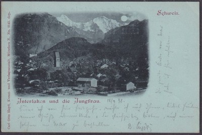 Postcard Switzerland Interlaken and the Virgin 1898 to Berlin