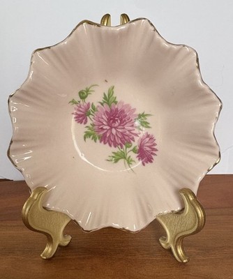 Adderley Floral Bone China Dish Made In Lawley England Pink 4in Diameter Vintage