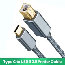 Nylon Braided USB-C to USB-B Printer Cable 2.0 High Speed for Epson HP Brother