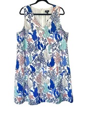 Jones New York White Gina Linen Sleeveless Trapeze Mini Dress XL Tropical Sea