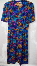 Vintage Special Effects Midi Dress Women's Size 14 M Colorful Button Up 80s 90s