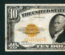 $10 1928 Gold Certificate ** DAILY CURRENCY AUCTIONS COMBINED SHIPPING