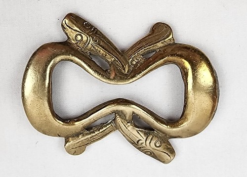 Coiled Snakes Serpents Brass Belt Buckle READ