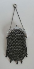 Antique Coin Mesh Purse Silver Plate Two Compartments 4  Long