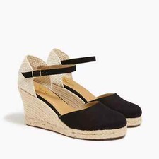 J.CREW JCREW Factory Black Ankle-strap Espadrille Wedges Heels - Size 8