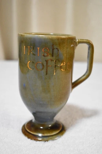 VTG Wade Porcelain "Irish Coffee" Blue Green Gold 5" Footed Mug Made in Ireland