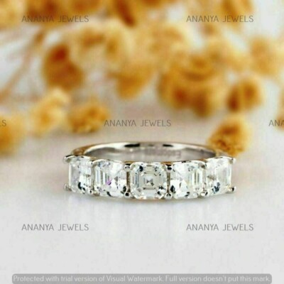 2.00CT Asscher Cut Moissanite Wedding 5-Stone Band Ring Real 925 Sterling Silver