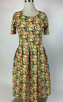 NEW LulaRoe Apple Fruit Slice Watercolor Amelia Fit Flare Pleated Dress Medium M