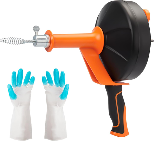 Drain Snake 25 FT Drill Attachment Manual Drill 2-In-1 Drum Drain Auger a Pair