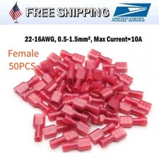 50PCS AWG22-16 Nylon Insulated Spade Connectors Wire Crimp Female Terminals
