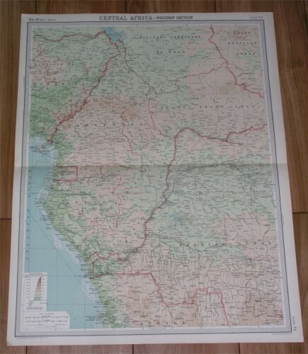 1922 VINTAGE MAP OF CAMEROON BELGIAN CONGO ANGOLA GABON CHAD NIGERIA AFRICA