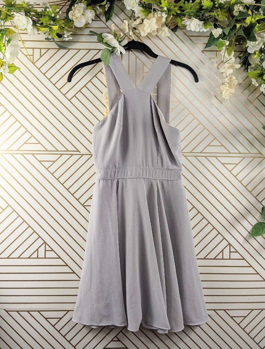 LULU'S Women's Grey Gray Halter Neckline Flowy Sleeveless Dress