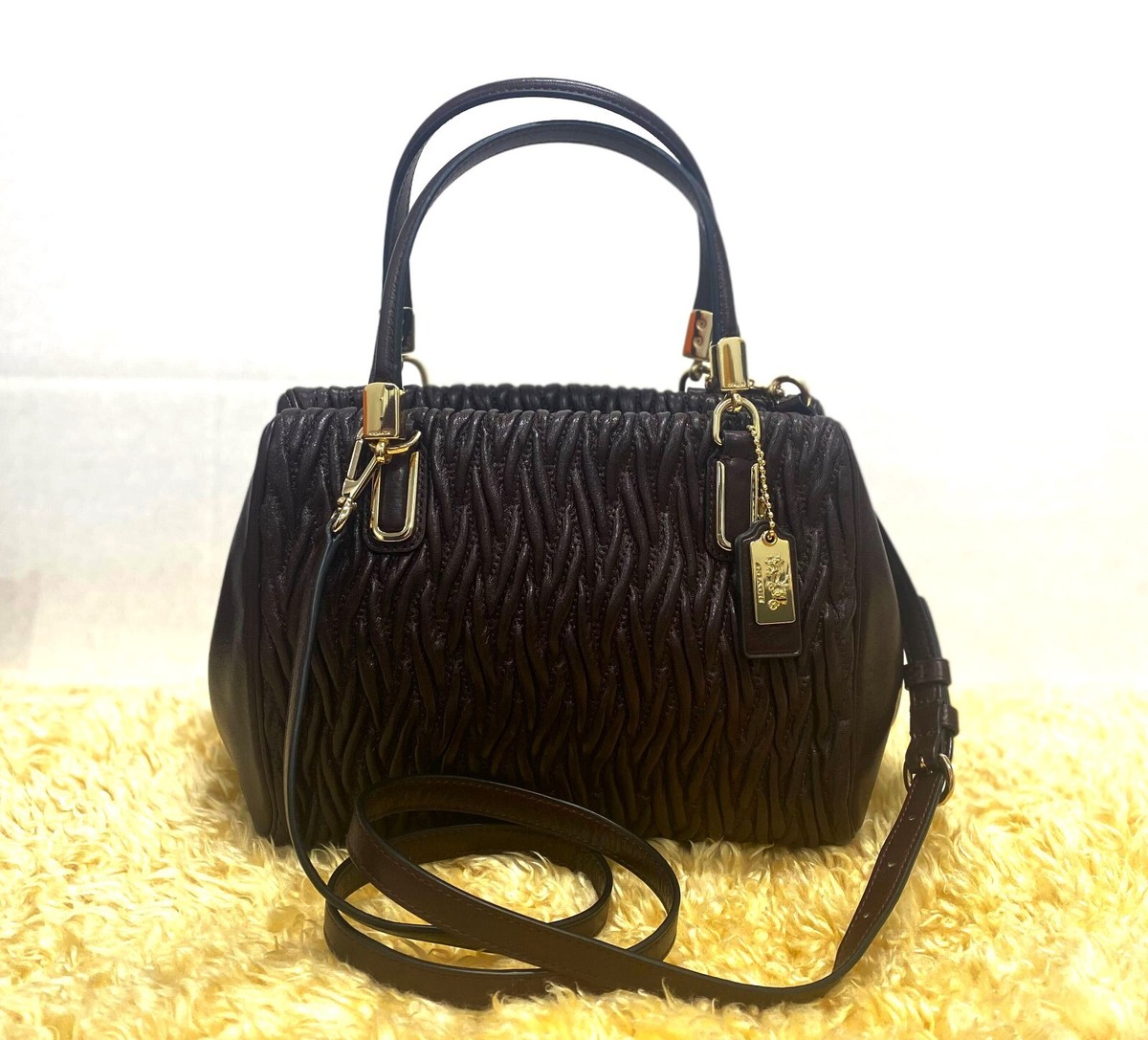 コーチ F49723 ハンドバッグ ブラック  COACH マディソン サッチェル Coach F49723 Madison Gathered Twist Leather Mini Satchel Burgundy