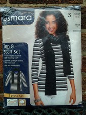 3/4 sleeved black/white striped round neck T-shirt/top with scarf, size S 10-12