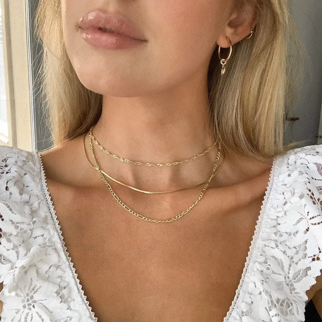 14K Gold Chain Necklace Dainty Choker Necklace Layered 