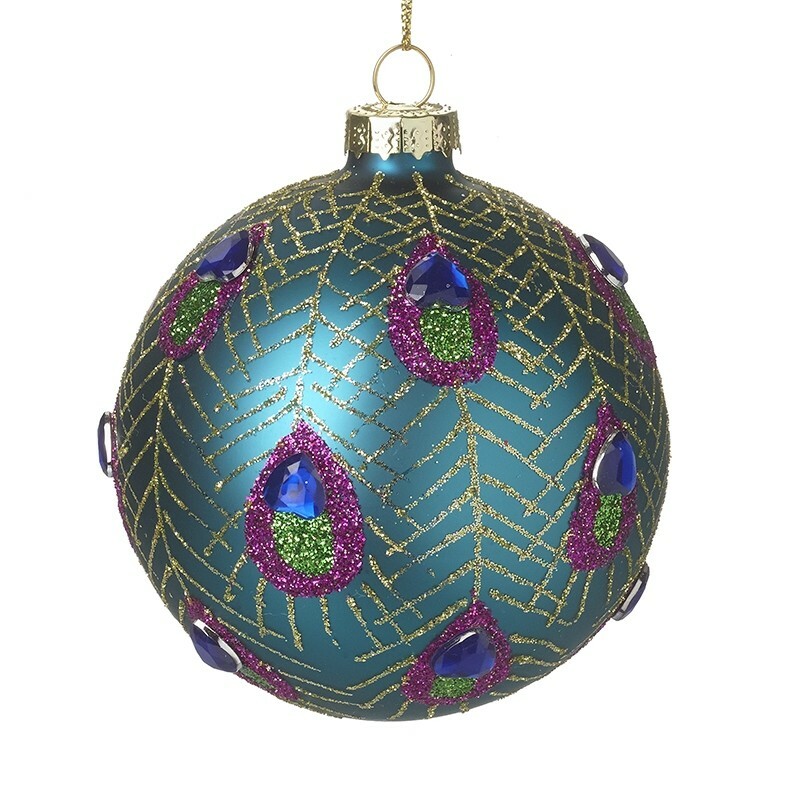 Blue Peacock Design Glass Bauble Christmas Decoration by Heaven Sends