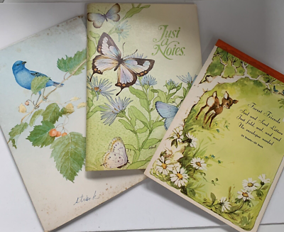 #ad Vintage 80s Stationary Foldable Note Cards Paper Letters Birds Butterflies $22.75