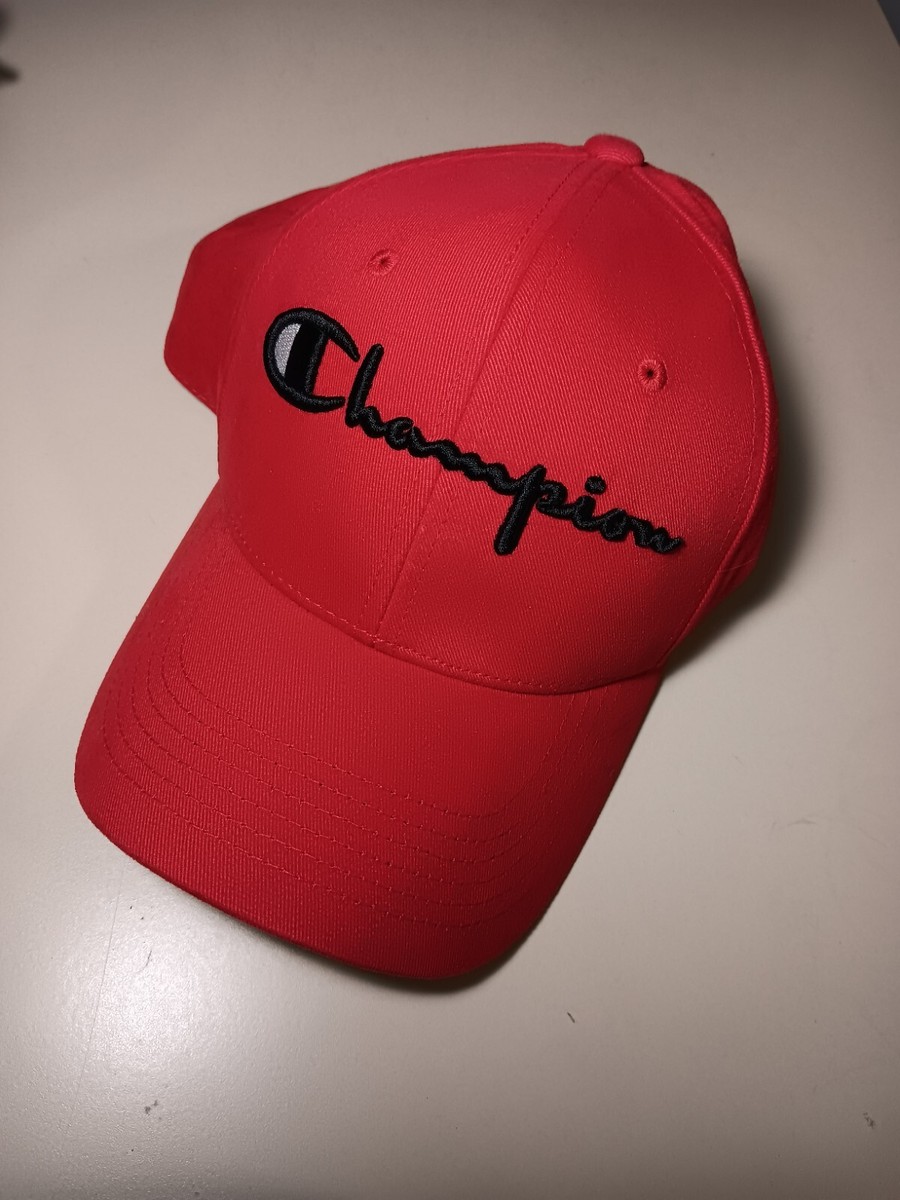 CHAMPION AMERITAGE SCRIPT Embroidered Logo Baseball CAP RED MENS ADJUSTABLE  Hat