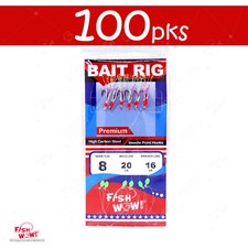 Size 8 Fishing sabiki Red 6-Hook Premium Bait Rigs FW496 Mylar Fish Skin tassel