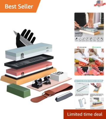 Japanese Technology Knife Sharpening Stone Kit with Cut-Resistant Gloves