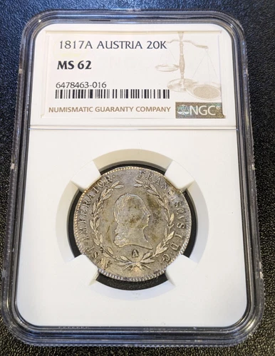 1817 A MS62 Austria Silver 20 Kreuzer NGC UNC KM 2143 Nice Luster !