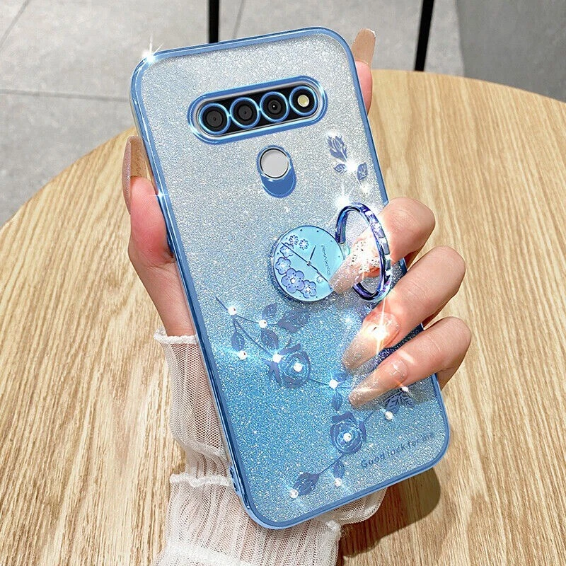 For LG Stylo 6/ K51, Fashion Clear Bling Glitter Ring Holder Stand Case Cover - Image 3 of 4