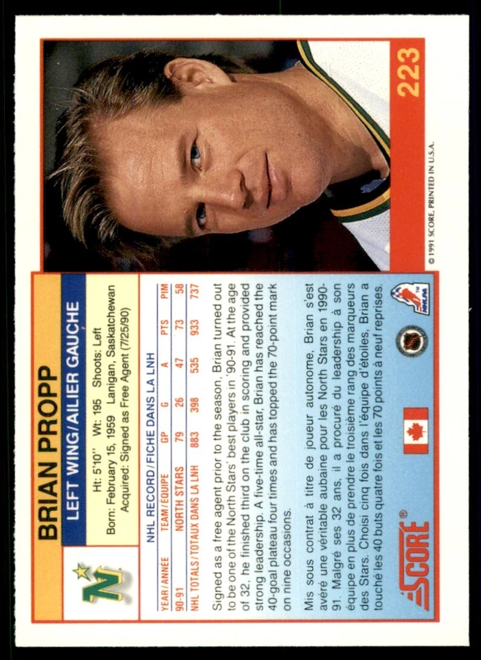 1991-92 Score Canadian Bilingual Brian Propp #223 - Image 2 of 2
