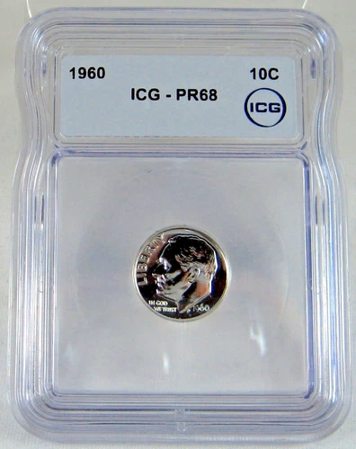 1960 PR68 10C ROOSEVELT SILVER DIME, ICG CERTIFIED PQ NICE EYE APPEAL