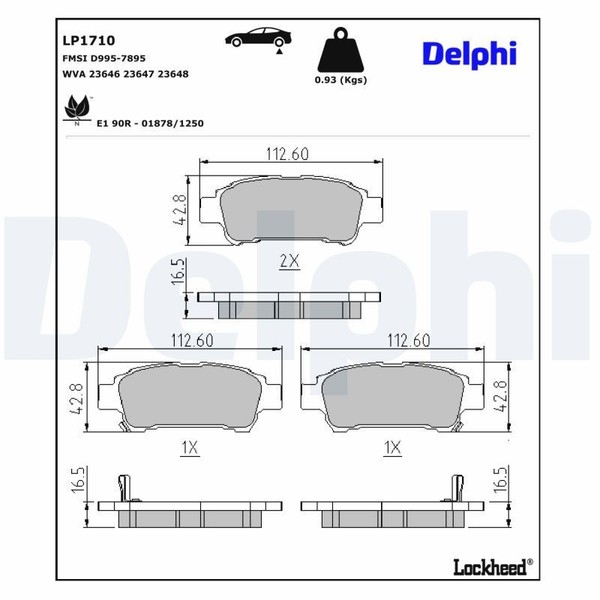 Delphi Bremsbelagsatz, Scheibenbremse LP1710 FüR Toyota-image