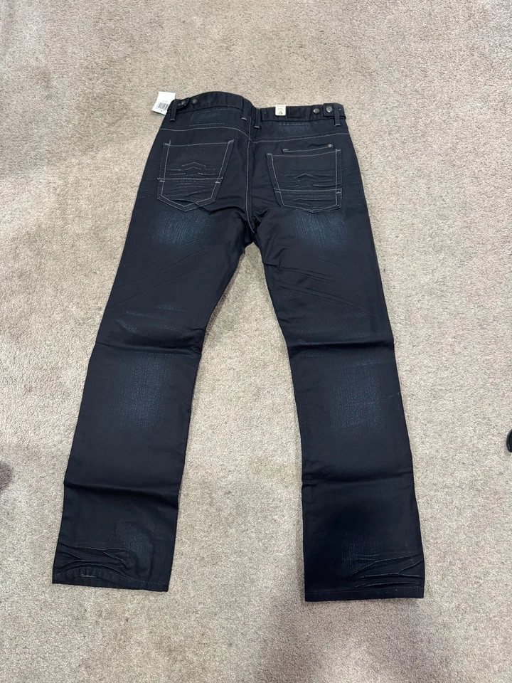 Vaqueros rectos antiguos remaches negros denim talla 36x32 AR1294SS Foto 2 de 2