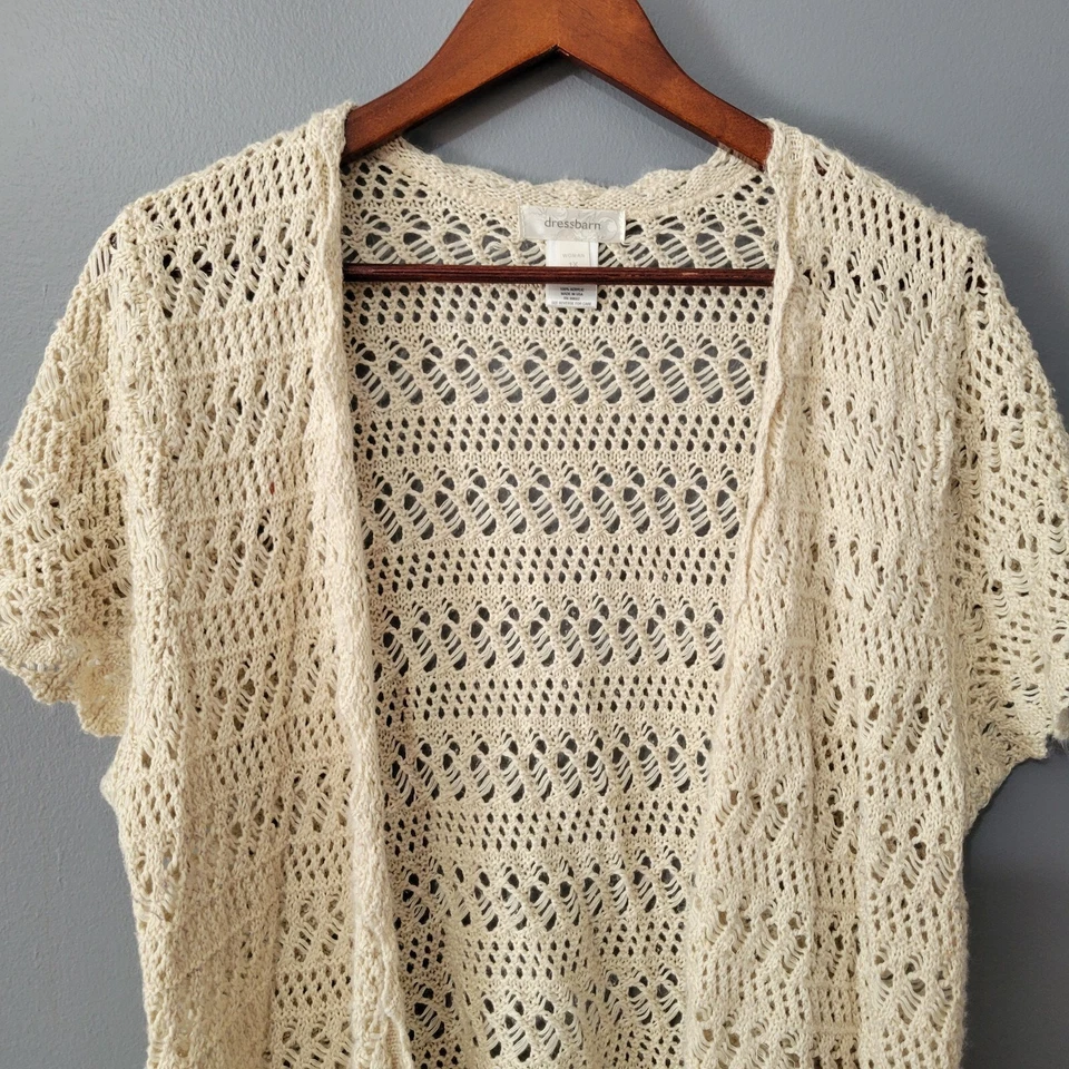 Dressbarn Cardigan Top Size 1X Crochet Knit Short Sleeve Open Front Boho Country - Image 3 of 4