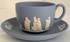 Vintage Wedgwood Jasperware Cream Color on Blue Tea Cup & Saucer England