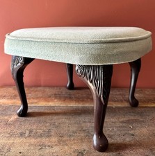 Vintage Queen Anne Style Footstool Upholstered Fireside Stool Cabriole Legs