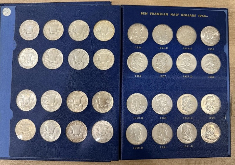 Complete Franklin Half Dollar Set 1948-1963 35 Coins, 90% Silver Whitman # 9425