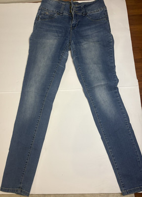 YMI Women's Skinny Jeans Blue Denim Stretch Button Embroidered 5-Pocket