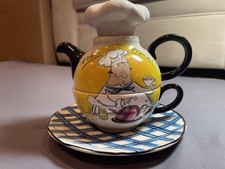 Mud Pie Bon Apepetit "Tea Time " teapot set pot, cup, saucer, lid 