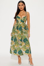 Flower Bed Floral Midi Dress(Green)-Fashion Nova|37438