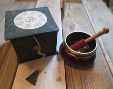 Tibetan Singing Bowl Meditation Set With Mallet Cushion And Box OM Symbol Design