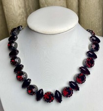 Vintage Weiss Necklace Deep Ruby Red Faceted Rhinestones Cabochons Choker
