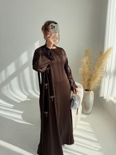 2pcs Muslim Women Open Kimono Abaya Inner Dress Sets Elegant Kaftan Islamic Gown