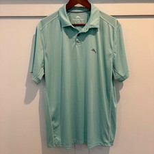 Tommy Bahama Polo Shirt Large Aqua Green Performance Recycled Polyester Marlin