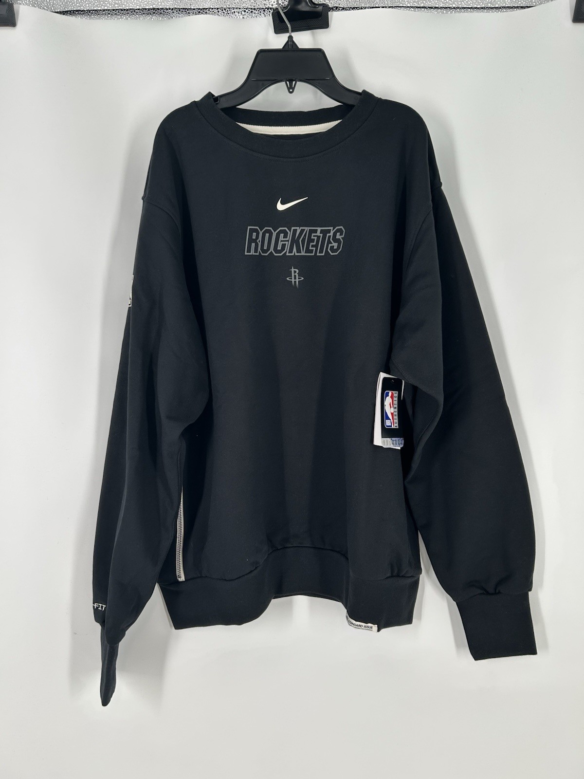 Houston Rockets Nike Dri Fit Crewneck Sweatshirt Center Swoosh NBA Black Large